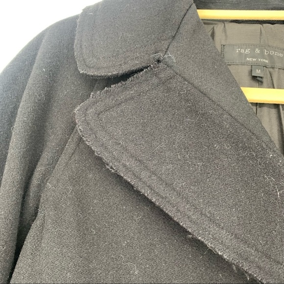 Rag & Bone Raw Hem Black Wool Pea Coat Size M - Picture 8 of 9